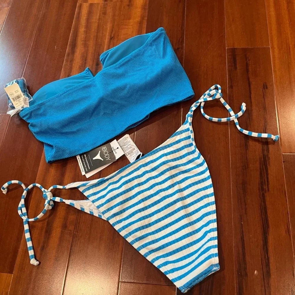 Blue and White Striped Bikini Set - Picture 2 of 5